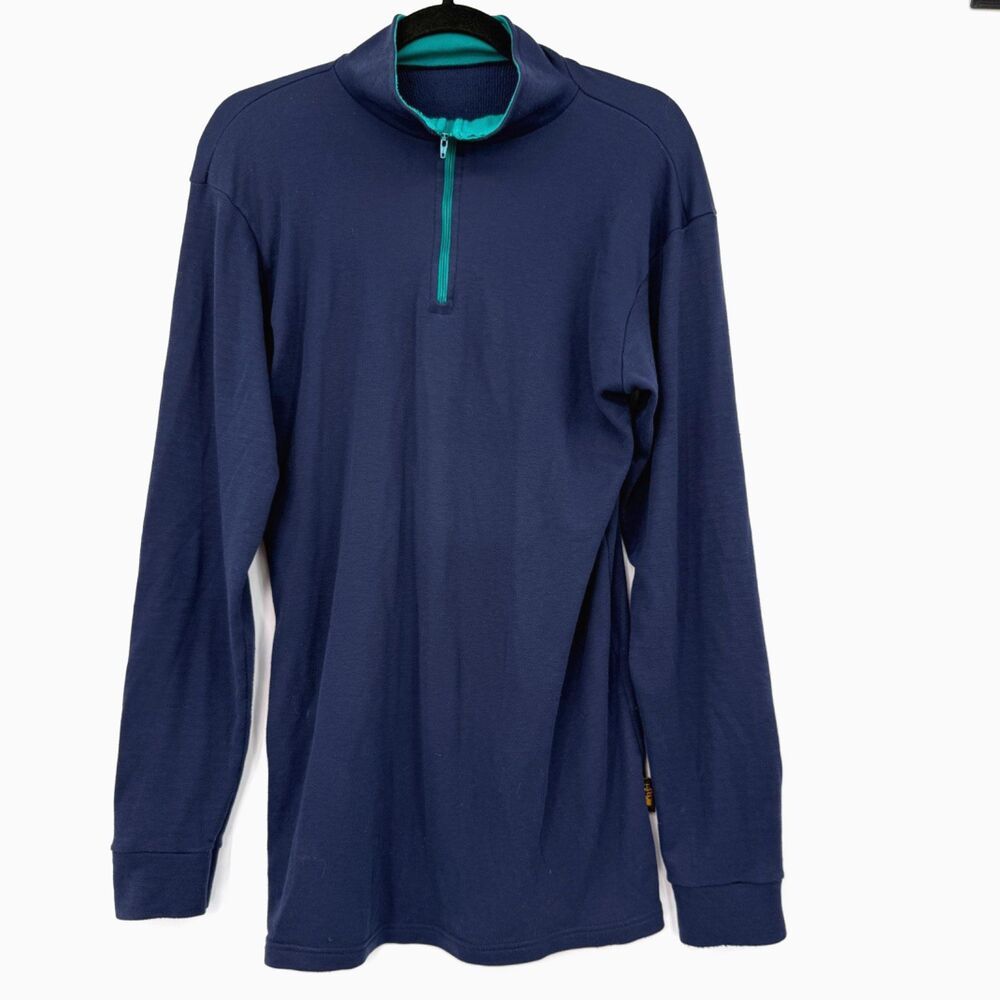 Vintage REI Men's L/XL Quarter Zip Long Sleeve Pullover Blue Teal Outdoor 90s